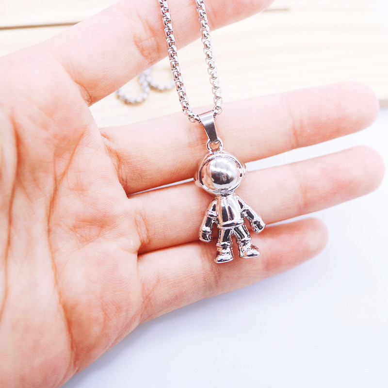 银色宇航员项链情侣男女饰品太空人锁骨链嘻哈卫衣挂链吊坠