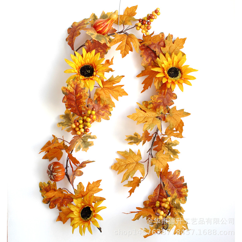 Cross-Border E-Commerce Amazon Manufacturers Supply Thanksgiving Halloween Simulation Autumn Leaf Rattan Oak Leaf SUNFLOWER Rattan