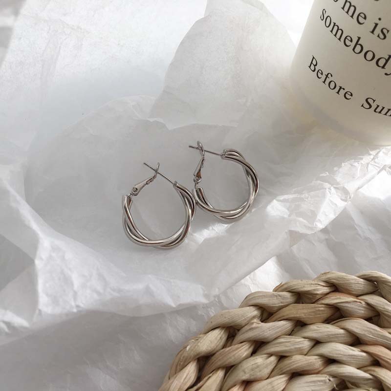 Silver Needle Geometric Oval Metal Earrings Korean Niche Simple Fashion Temperament Earrings Ins Cold Style Earrings for Women