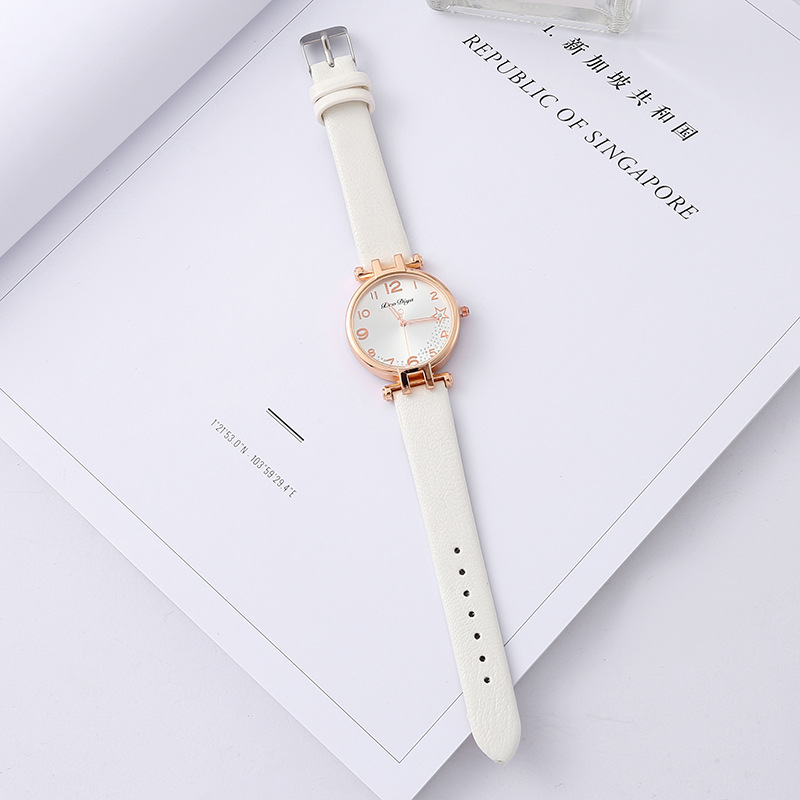 2023 New Solid Color Quartz Watch Fashion Lady Student Small Belt Watch Little Star Diamond-Embedded Watch