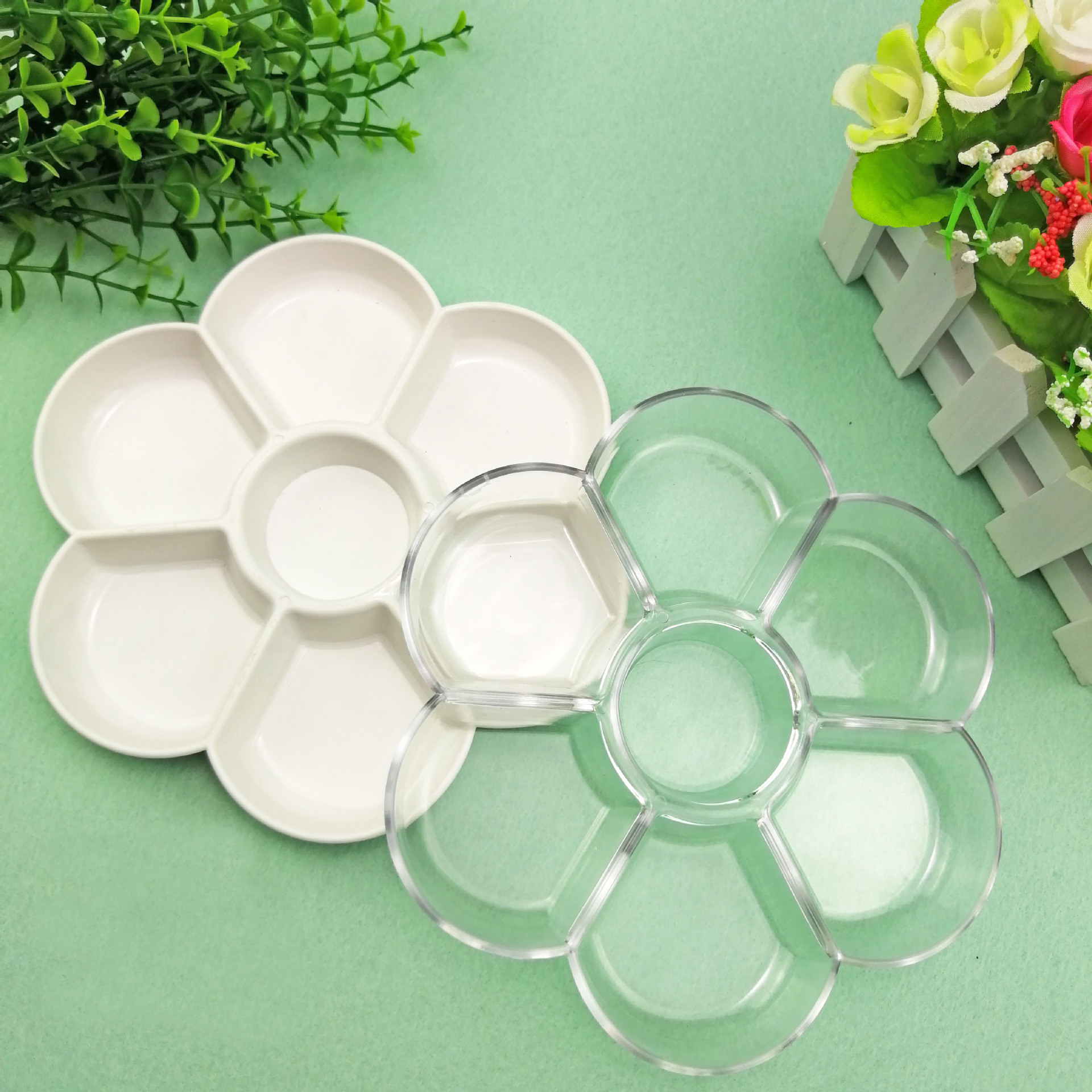 7孔儿童梅花调色盘加厚水彩水粉美术用仿大号陶瓷调色碟国画颜料