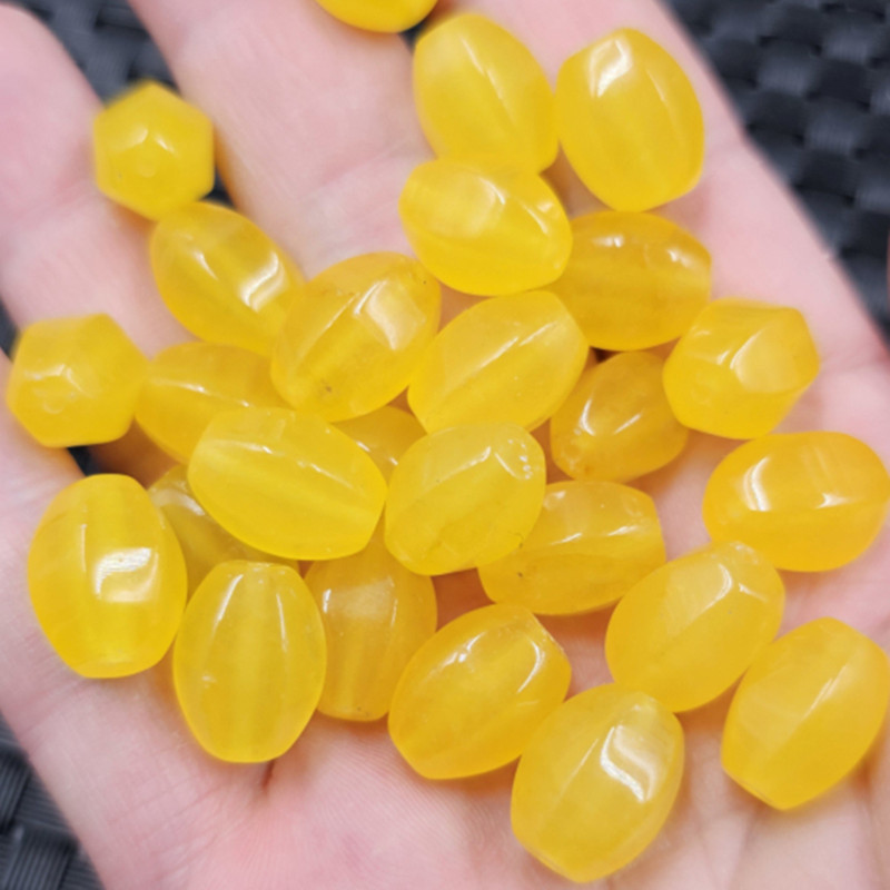 黄龙玉多棱桶珠玉石散珠鸡油黄大号路路通手链项链饰品配件珠子