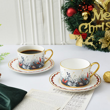 爱莉卡贝叶 圣诞新年骨瓷镀金咖啡杯碟套装 黄金奢华下午茶杯