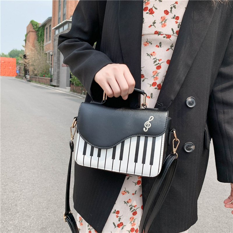 Spring/Summer 2021 Fashion Color Contrast Embroidered Small Square Bag All-Matching Girlish Sweet Personality Piano Note Small Shoulder Bag Women's Bag