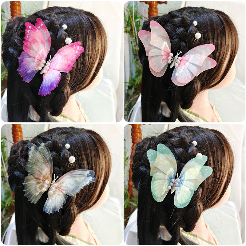 Children‘s Movable Butterfly Barrettes Double-Layer Simulation Little Girl Butterfly Hair Accessory Hairpin Internet Celebrity Same Stall Wholesale