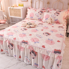 Y25E加厚夹棉床裙单件简约风花卉床罩式床罩公主风花边床