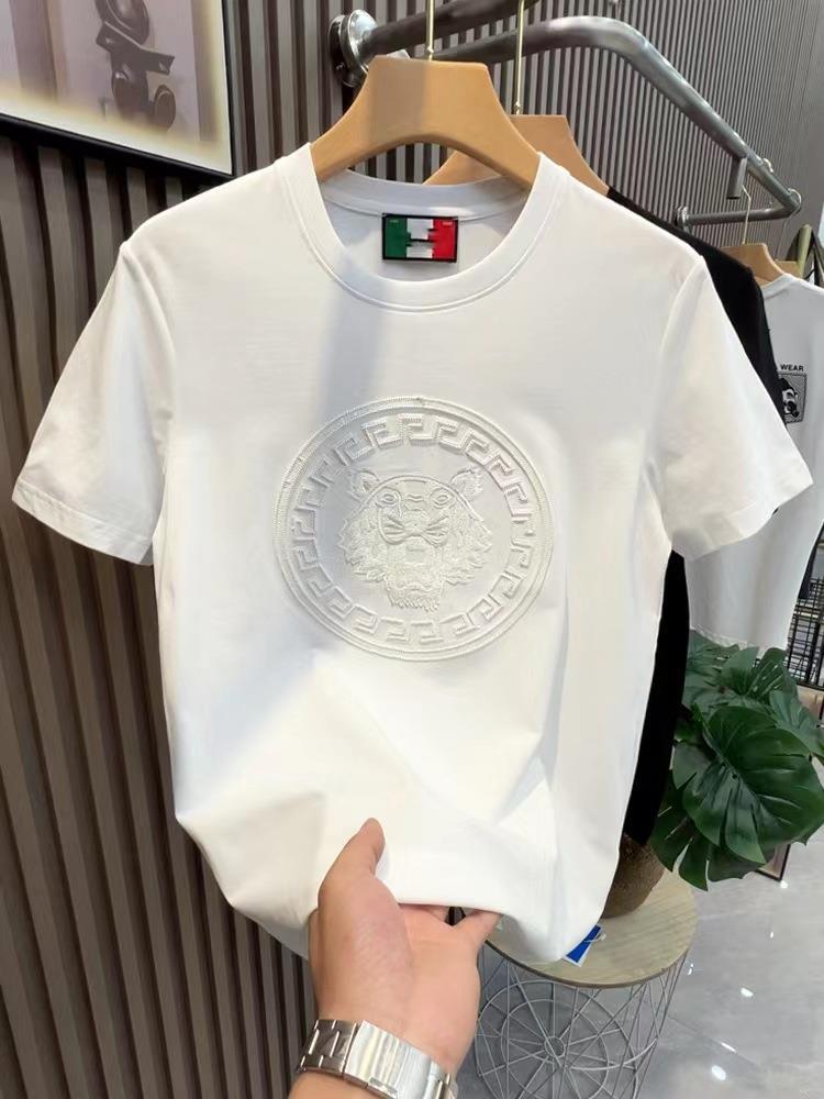 瓦萨琪贵宾欧洲站夏季新款男士青年刺绣虎头亮片短袖t恤圆领潮流