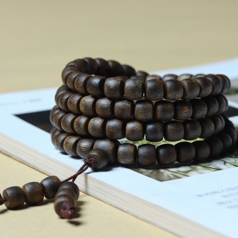 芽庄奇楠沉香全沉水黑油兰花清香甘甜6×7mm*108颗佛珠念珠手链