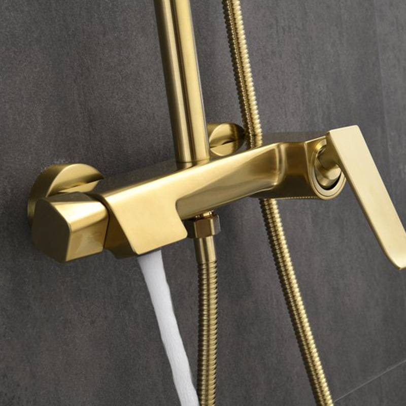 Copper Mixing Valve Brushed Gold Shower Head Set Home Bathroom Supercharged Shower Bathtub Faucet Simple Set