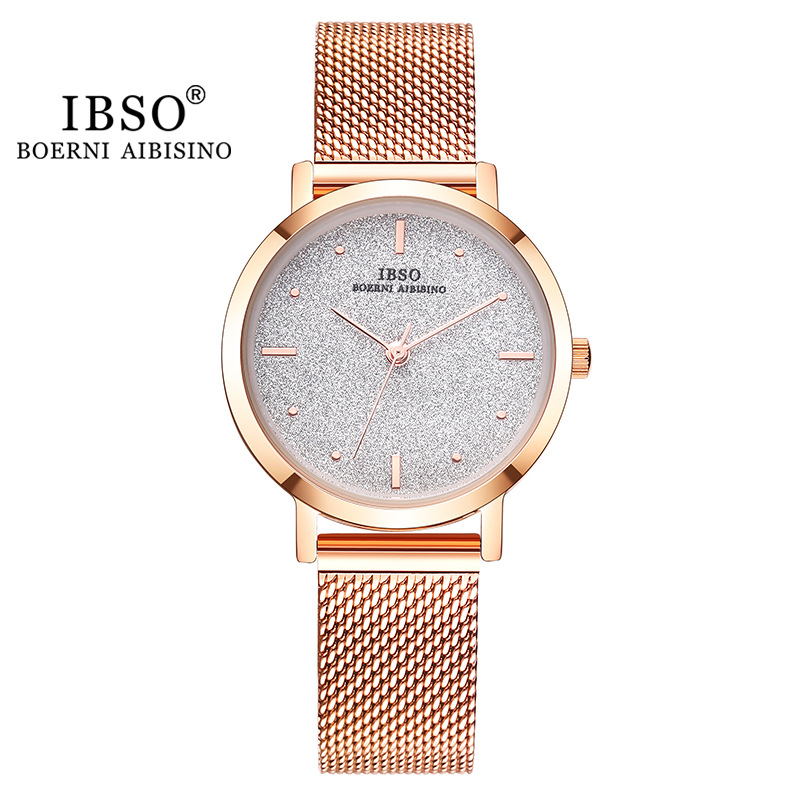 Ibso Fashion Women's Quartz Watch Ultra-Thin Stainless Steel Mesh Belt Quartz Clock Women's Accessories Watch