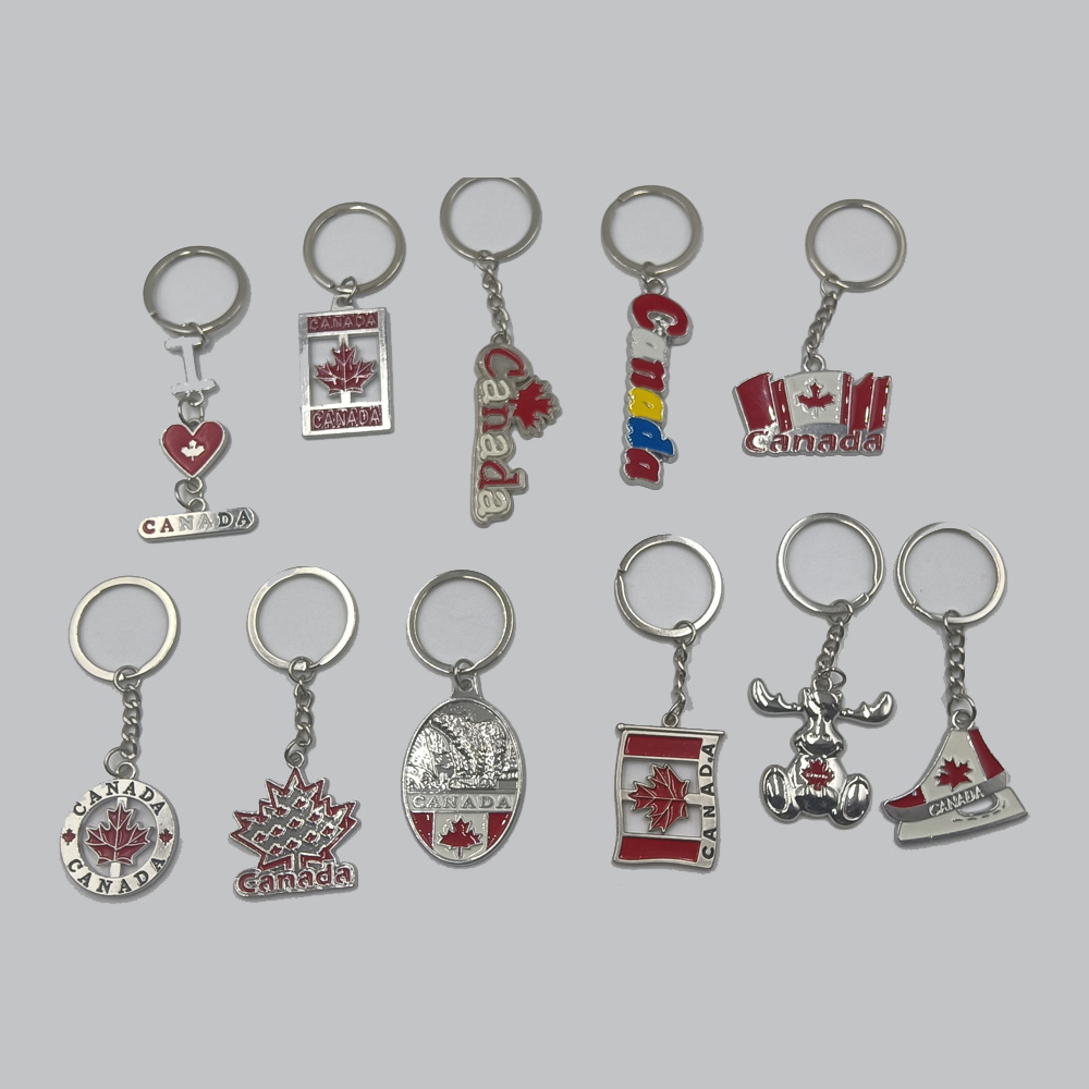 Tourist Souvenir Canada Maple Leaf Metal Keychains Support Drawing and Sample Opening Customized Keychain Pendant