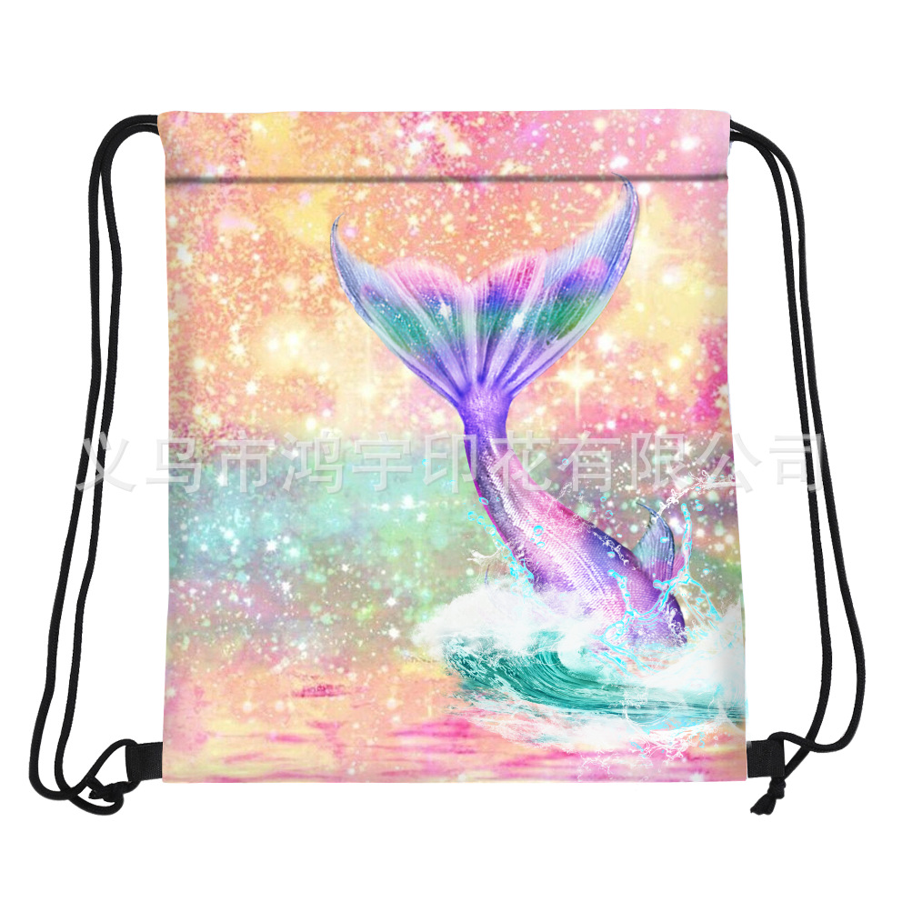 New Waterproof Drawstring Backpack Thin and Glittering Mermaid Tail Oxford Cloth Drawstring Foldable Portable Storage Backpack