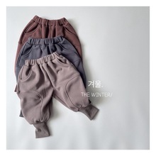 韩国童装冬装新款儿童一体绒束脚裤运动裤男女童加厚保暖卫裤长裤