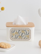 美式手绘花鸟纸巾盒家用客厅餐厅茶几桌面餐巾纸收纳盒竹木抽纸盒