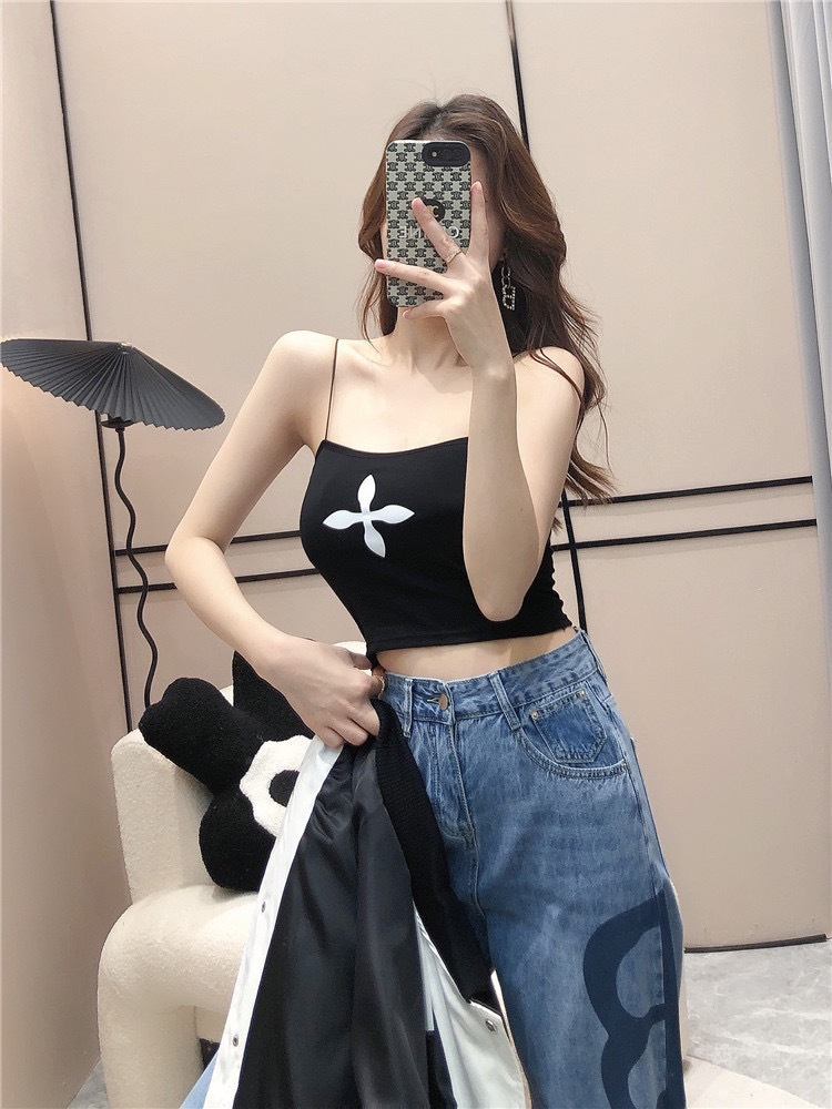 油画少女吊带背心莫代尔螺纹棉吊带背心隐形带纯棉美背裹胸抹胸女