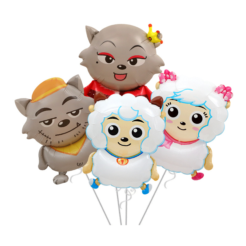 灰太狼卡通造型铝膜夹片气球喜羊羊卡通造型气球美羊羊红太狼气球