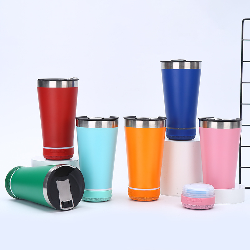 Cross-Border 16Oz Bluetooth Audio Beer Steins 304 Stainless Steel Vacuum Cup Portable Outdoor Car Cup Wholesale