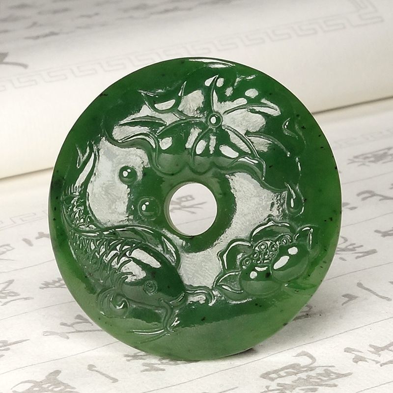 和田玉碧玉年年有余鱼玉吊坠荷花项链挂坠玉坠玉石珠宝挂件玉器