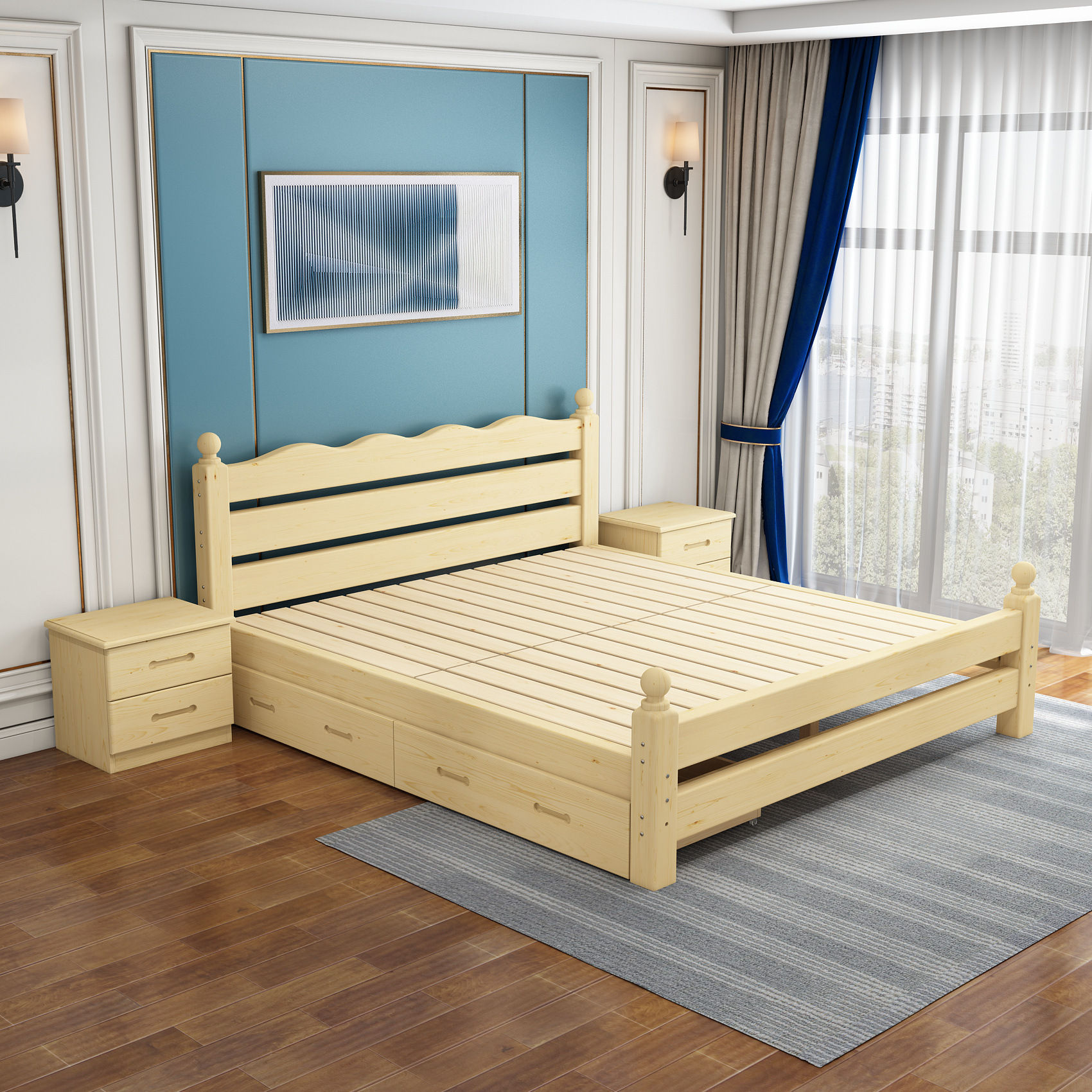 实木1.8米主卧简约家用1.5米双人床出租房经济型简易1.2m单人