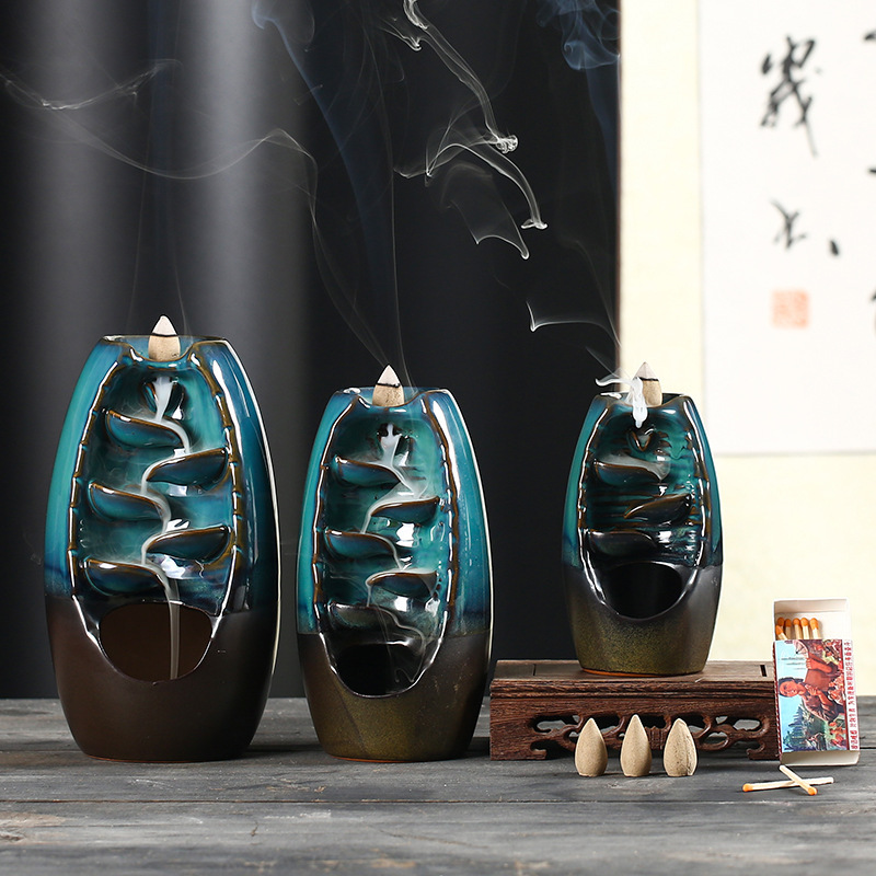 跨境陶瓷倒流香炉左右逢源香薰炉家居香炉摆件大中小号檀香线香炉