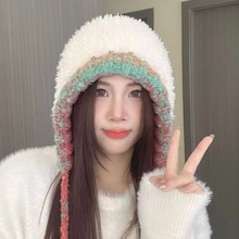 秋冬新款加厚可爱毛球毛线帽子女韩版保暖护耳针织帽彩线时尚冷帽