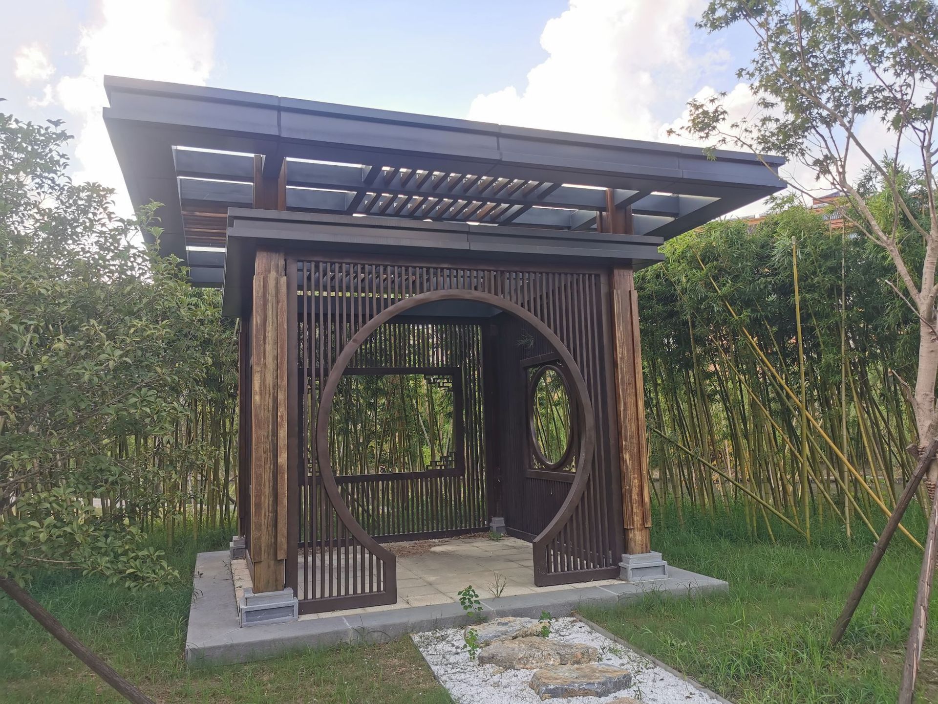 简约中式庭院凉亭别墅小院户外长廊小区花园防雨茶水公园观景