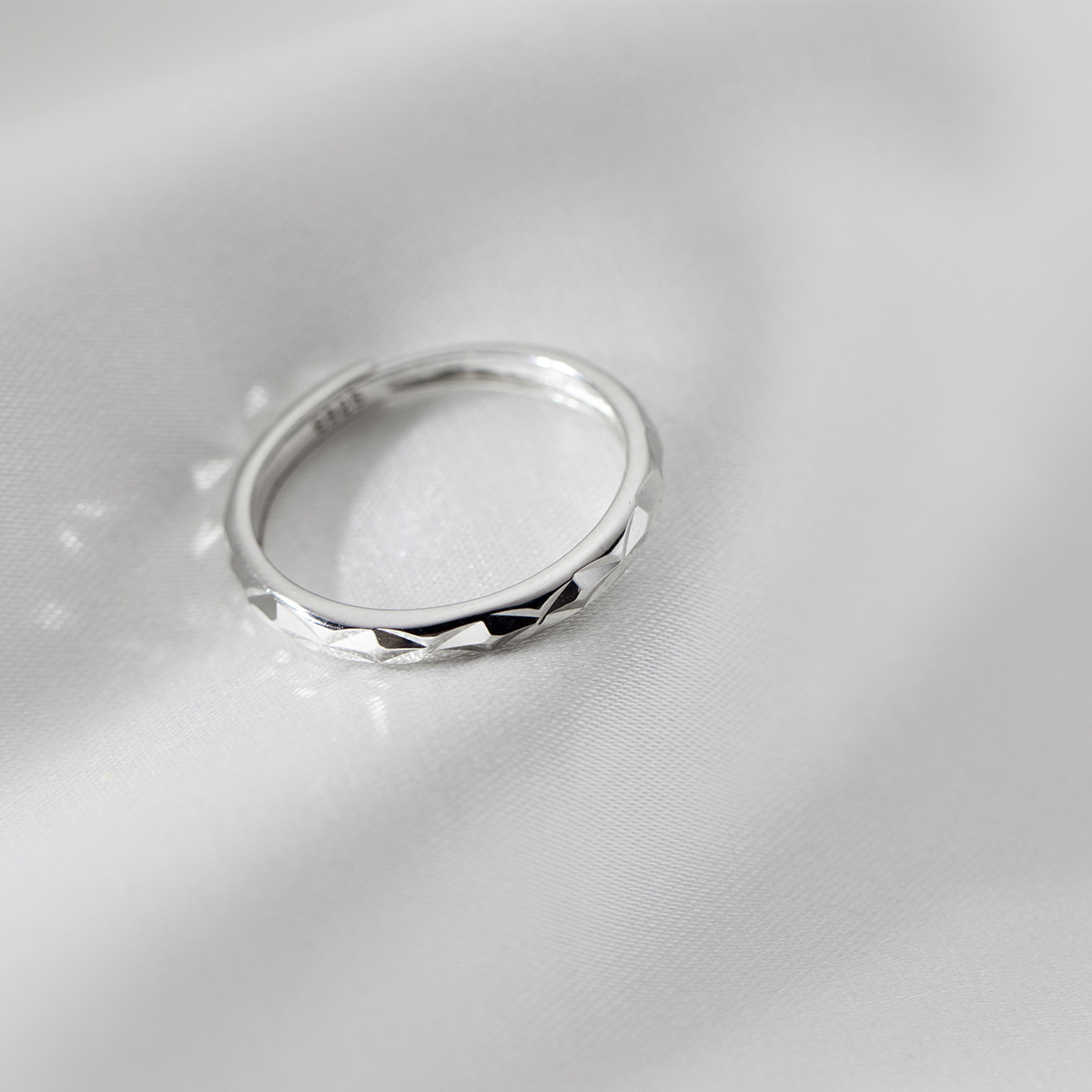 爱洛奇s925车花菱形可调节戒指韩版几何简约个性气质手饰品r00260