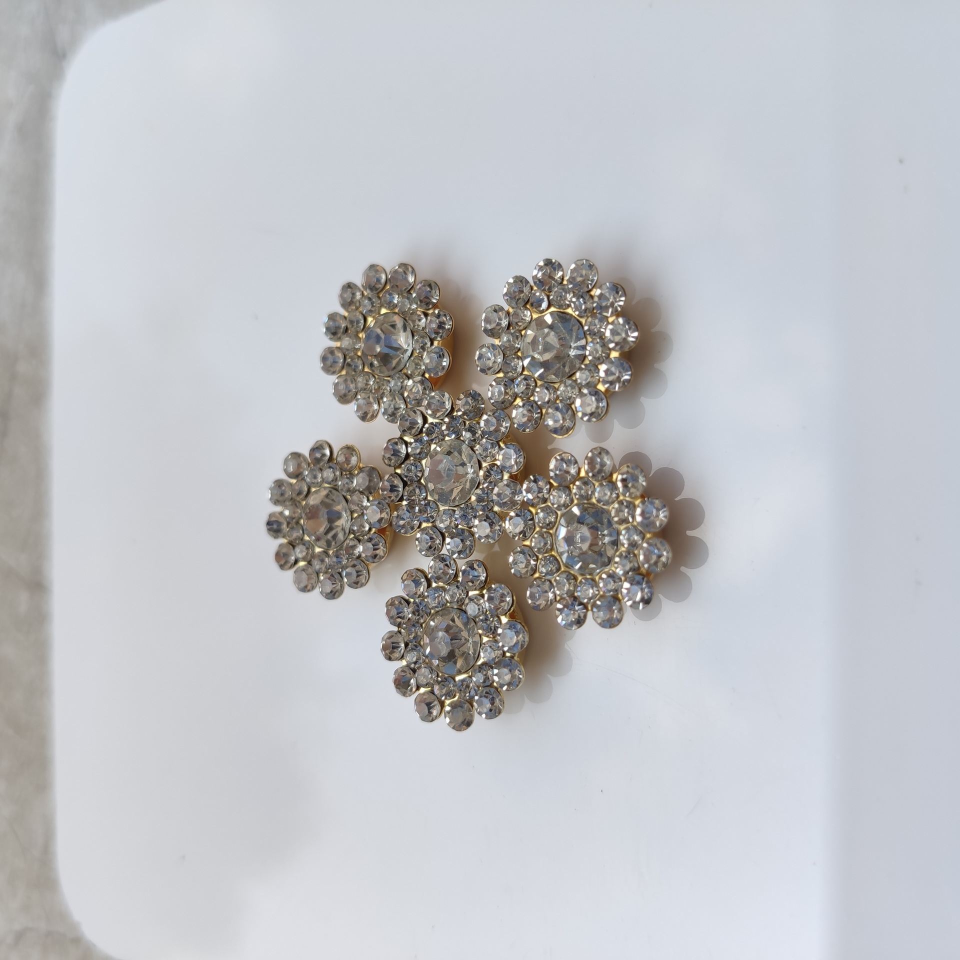 11.8M SUNFLOWER White Diamond Low Gold Bottom Double-Layer Diamond round Flower Disk Diamond DIY Beaded Accessories Three-Layer Flower Rhinestone Flower