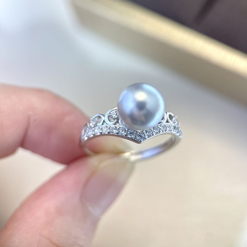 diy珍珠配件 s925纯银复古宫廷王室风珍珠戒指空托高级感指环女