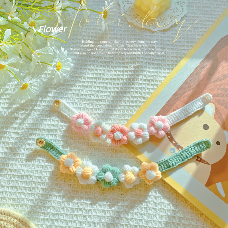 泡芙花宠物项圈猫咪围脖狗狗围巾可爱手工编织针织毛线英短脖圈