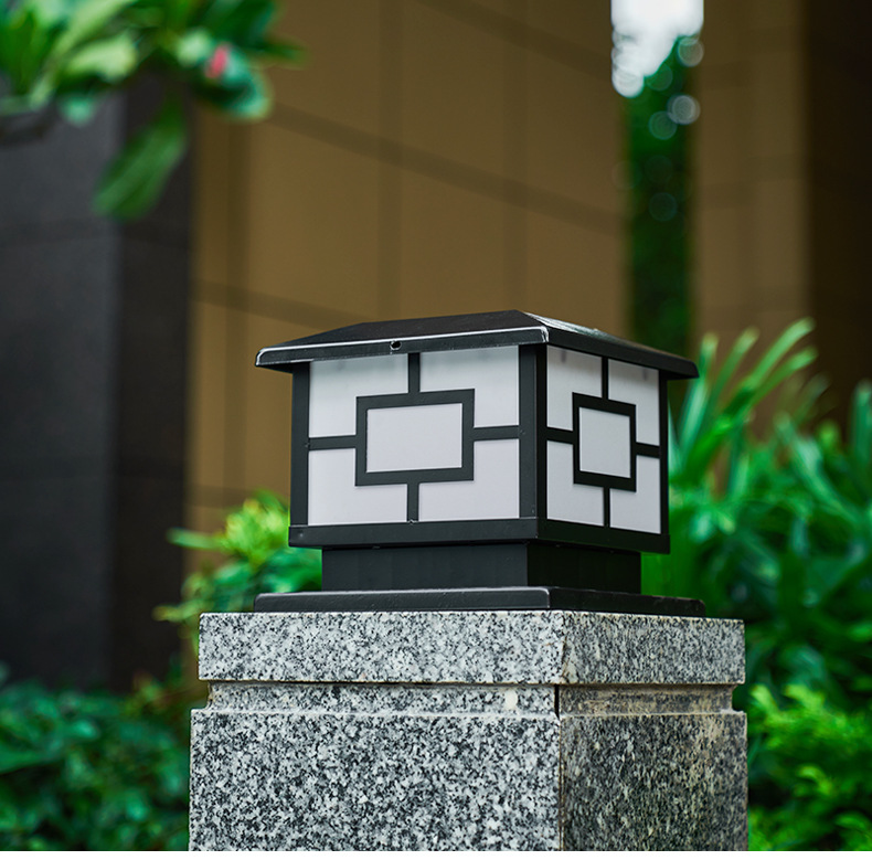 太阳能中字柱头灯 中式简约景观户外市电两用工地别墅大门围墙灯