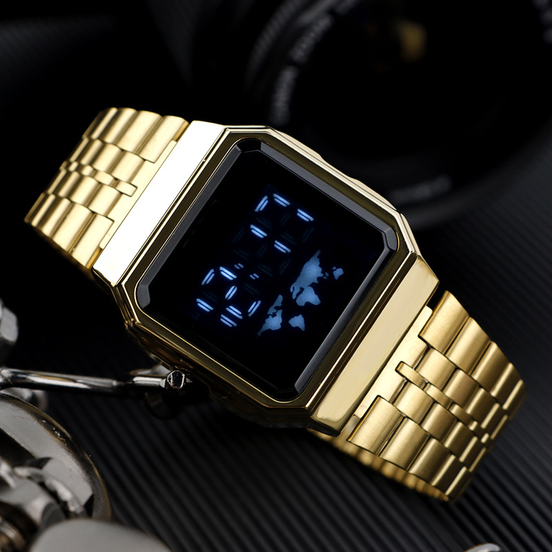 新款小方块电子手表男士运动电子表触摸屏学生时尚多功能防水手表