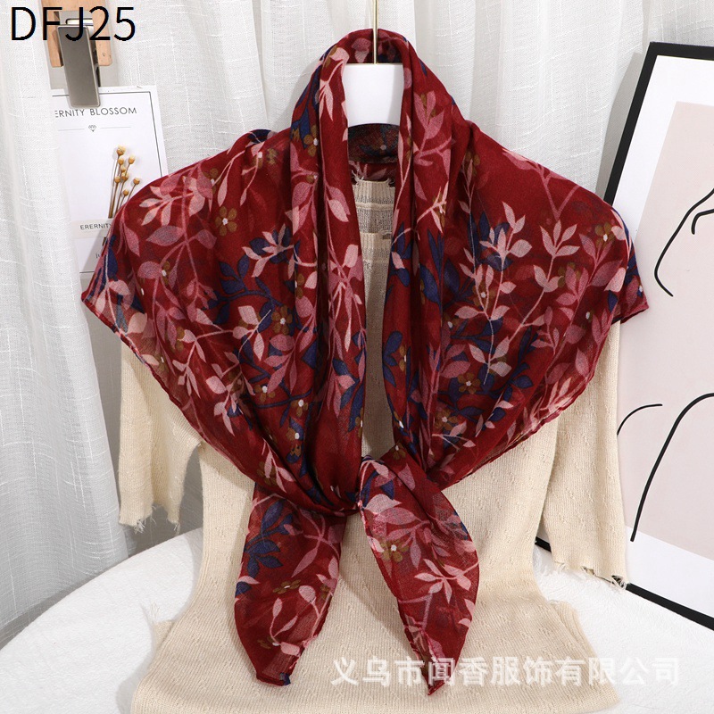 New 90 Square Scarf Fashionable Warm Thin Scarf Silk Scarf Women's Dustproof and Sun Protection Closed Head Scarf Working Small Shawl