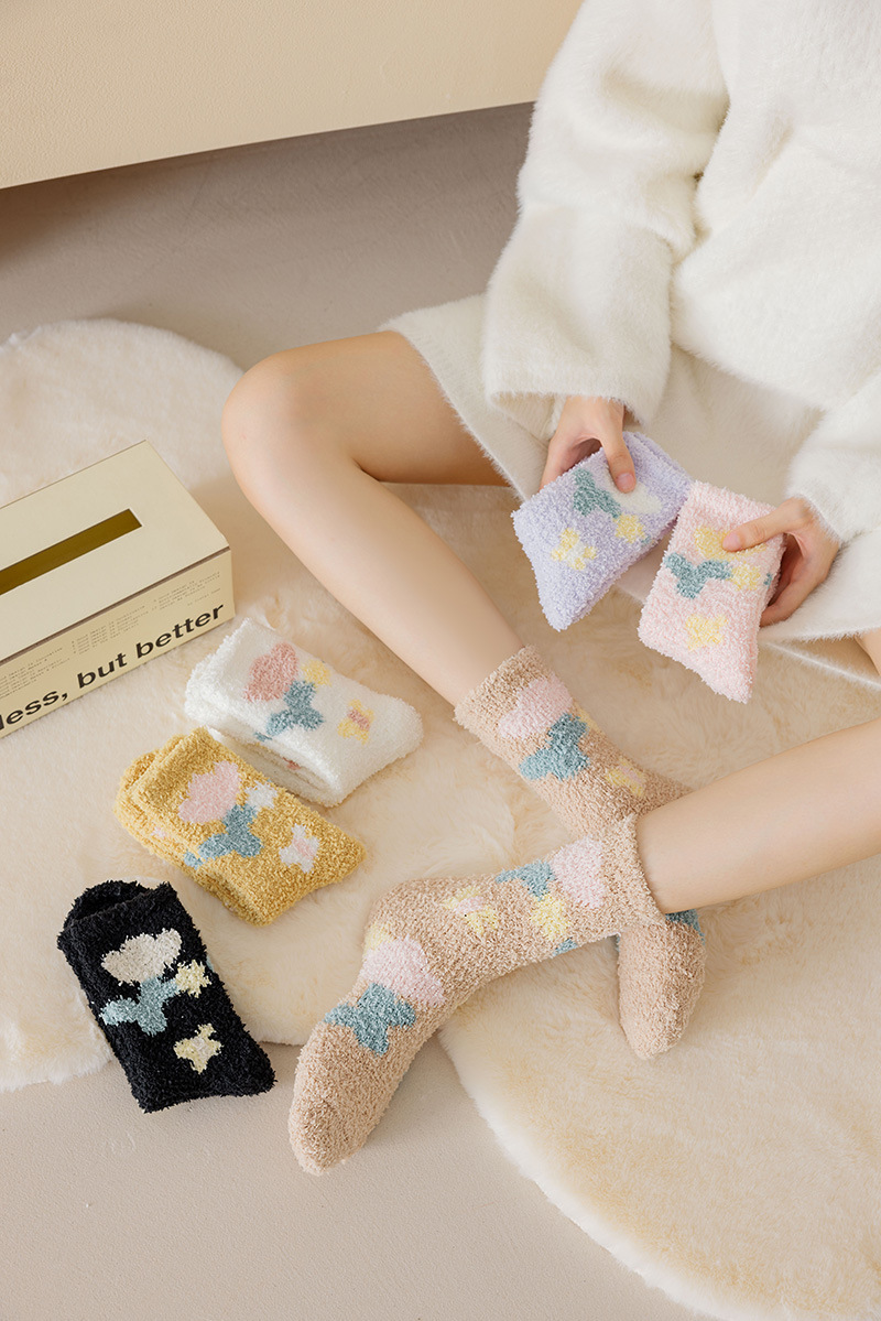 Socks Autumn and Winter New Coral Fleece Thickened Fleece Socks Tulip Warm Women's Socks Room Socks Home Sleeping Socks