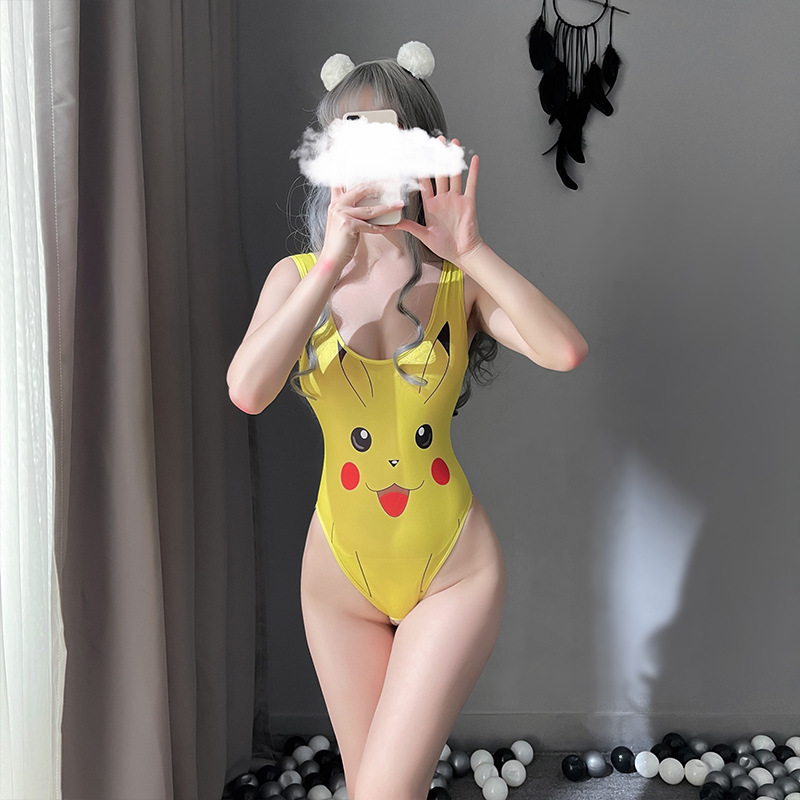 Anime Pikachu Sexy Lingerie Women's Sukumizu Swimsuit Sexy Pajamas Open Crotch Cute Cos Secondary Wholesale