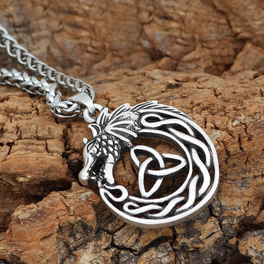 跨境新款热卖北欧维京饰品龙头吊坠个性男女款凯尔特龙项链