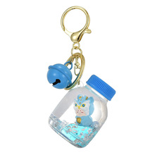 新款龙年卡通入油漂浮液体流沙瓶钥匙扣可爱龙牛奶瓶包包挂件钥匙