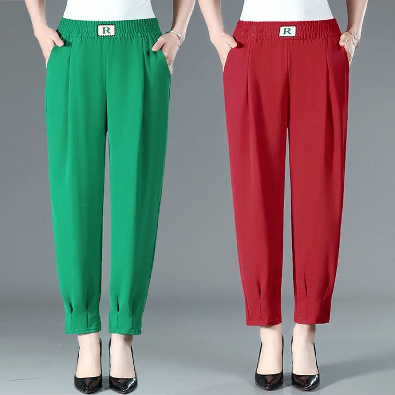 夏季妈妈哈伦裤天丝麻宽松显瘦薄款时尚九分休闲裤中老年女裤子