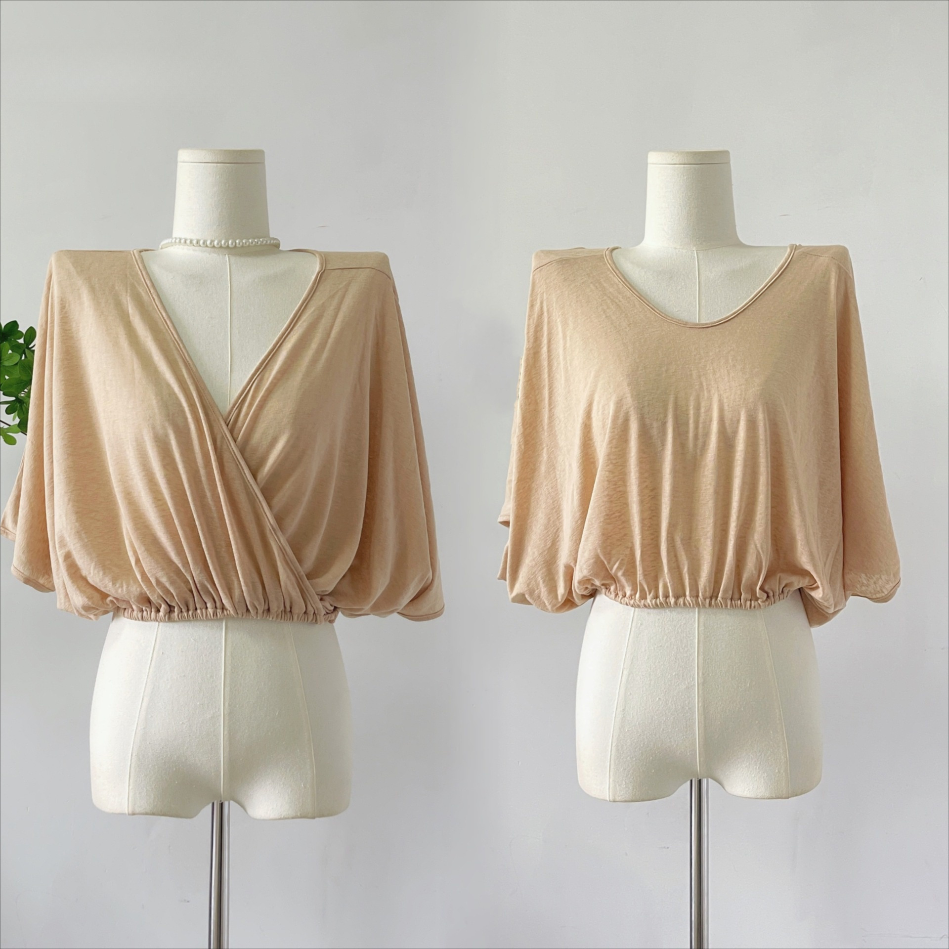 2024气质显瘦五分袖t恤女遮肚子小衫复古宽松v领两穿上衣女-阿里巴巴