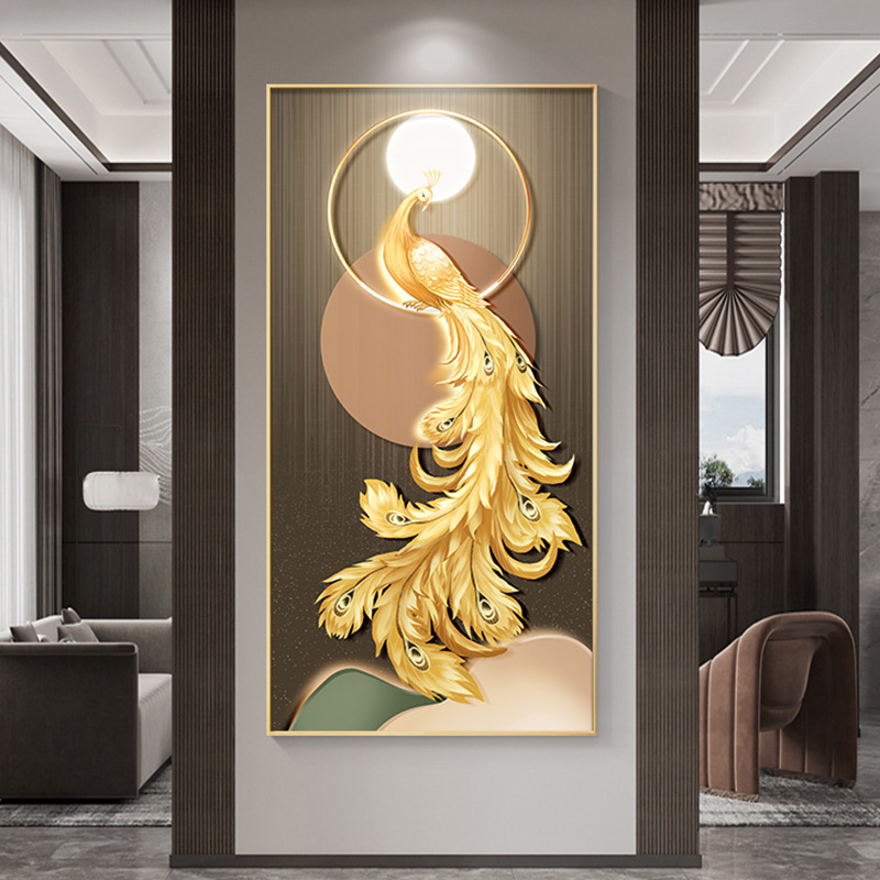 现代轻奢凤凰入户正对门玄关装饰画走廊挂画新中式客厅寓意好壁画