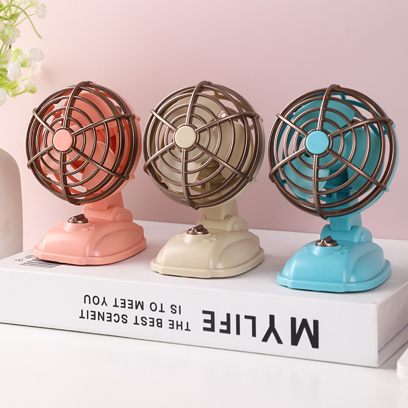 桌面复古小台扇夏季宿舍办公室手持迷你风扇usb充电便携小风扇