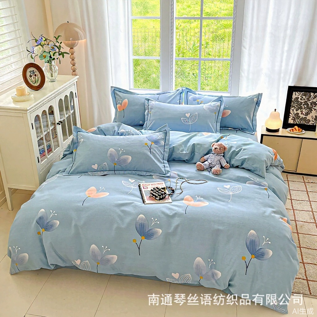 A加厚高档全棉生态磨毛四件套100纯棉四季床单被套床上用品三件套