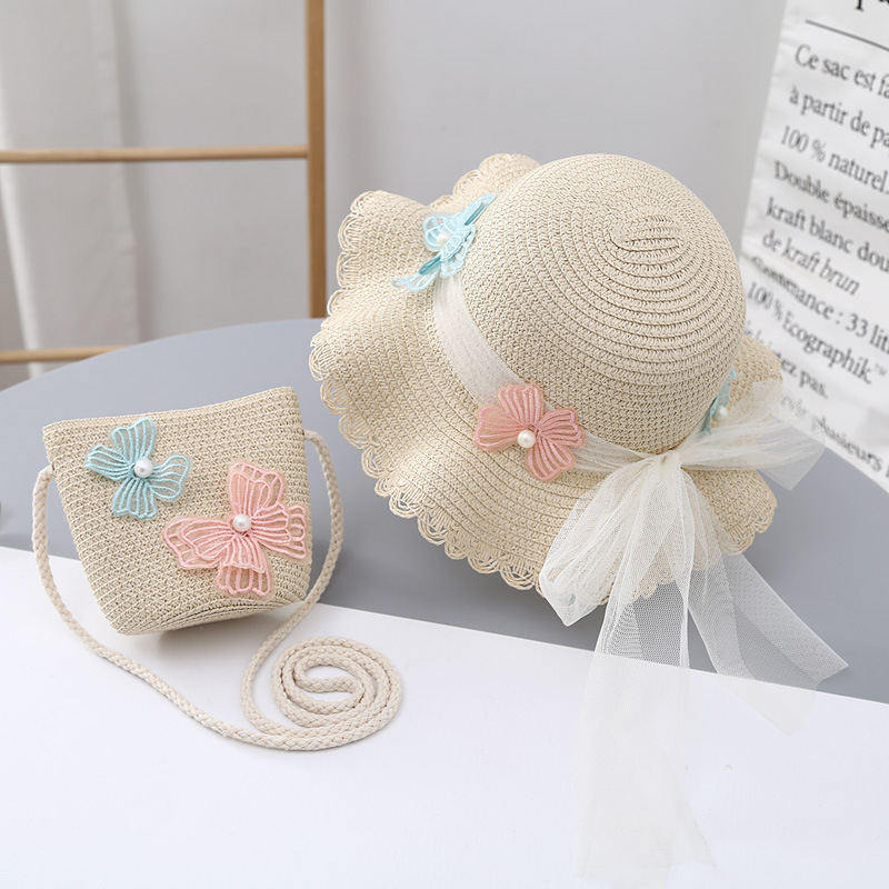 Children's Sun Hat Summer Girls' Sun Hat Bag Set Baby Girls' Western Style Lace Princess Beach Hat