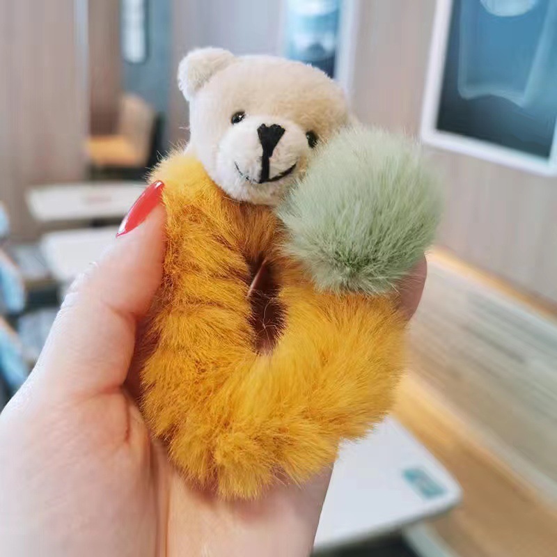 Children's Rabbit Ears Plush Hair Ring Autumn and Winter Bear Hair Elastic Band Hair Accessories Cute Little Girl Does Not Hurt Hair Rope