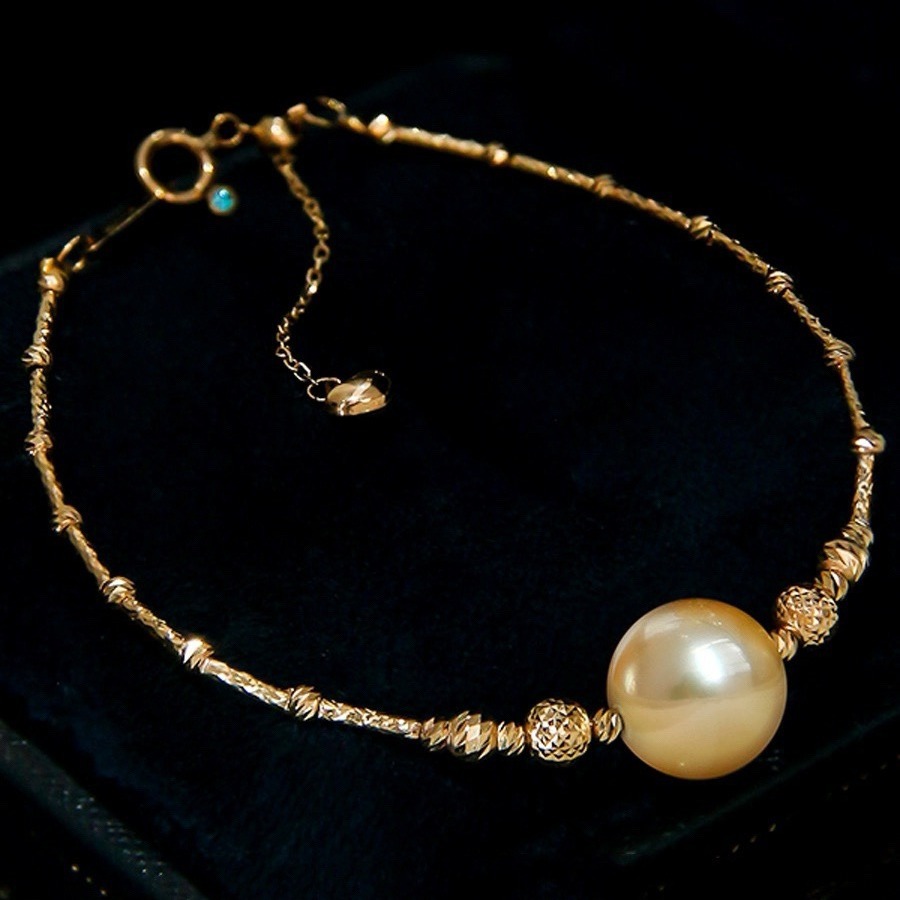 10-11海水珍珠南洋金珠手链18k手圈厚金转运珠套装海水珠手链手环