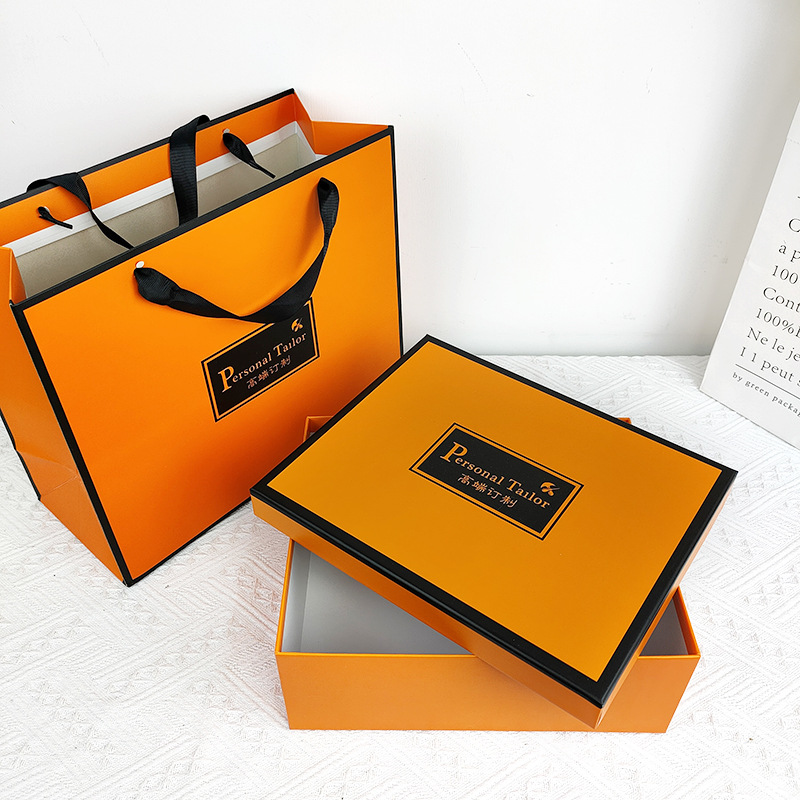 个性女包印花盒子橙色白色高档it礼盒礼袋包包衣服全套包装手提袋