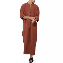 穆斯林东南亚 迪拜新款男装宽松立领门筒长袖长袍 民族风中东袍子