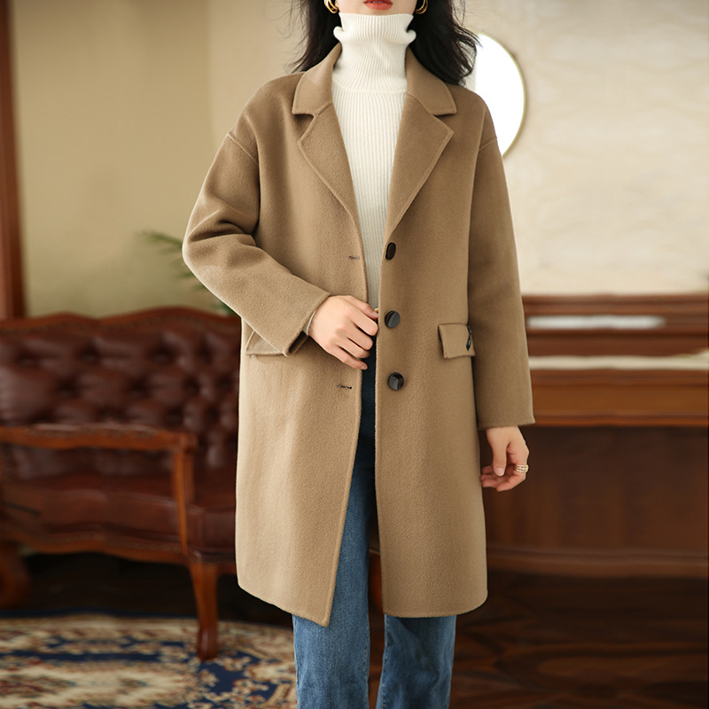 双面羊绒大衣女中长款韩版高端气质秋冬新款茧型宽松毛呢大衣外套