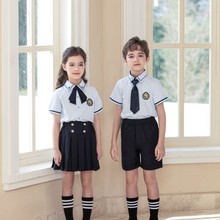 幼儿园园服小学生校服浅蓝衬衫短袖学院风英伦风两件套夏装一年级