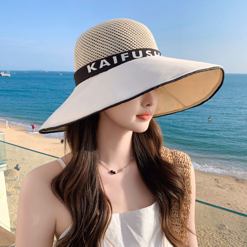 韩版夏季帽子女针织网眼渔夫帽字母防晒遮阳帽夏季海边旅游太阳帽